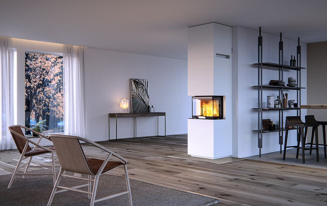 Takhøy moderne peis i elegant design i stuemiljø